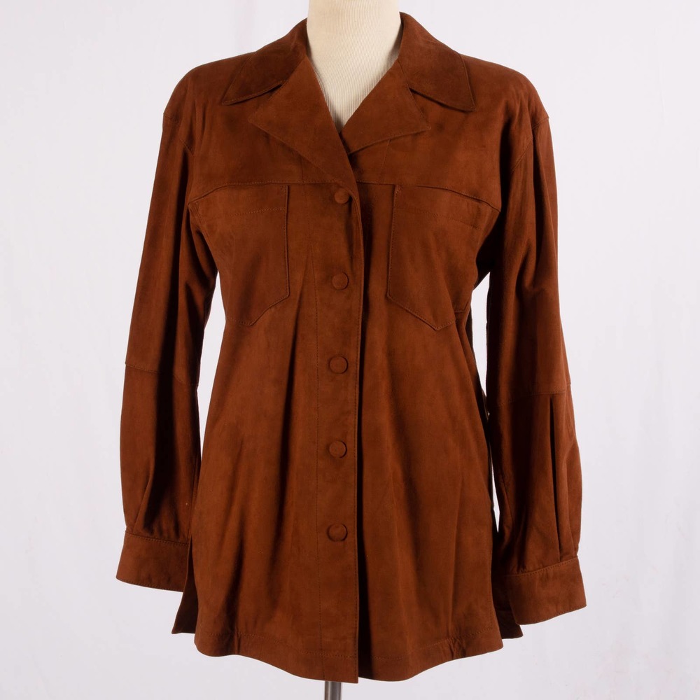90s Escada by Margaret Ley Deadstock Brown Suede Button Up